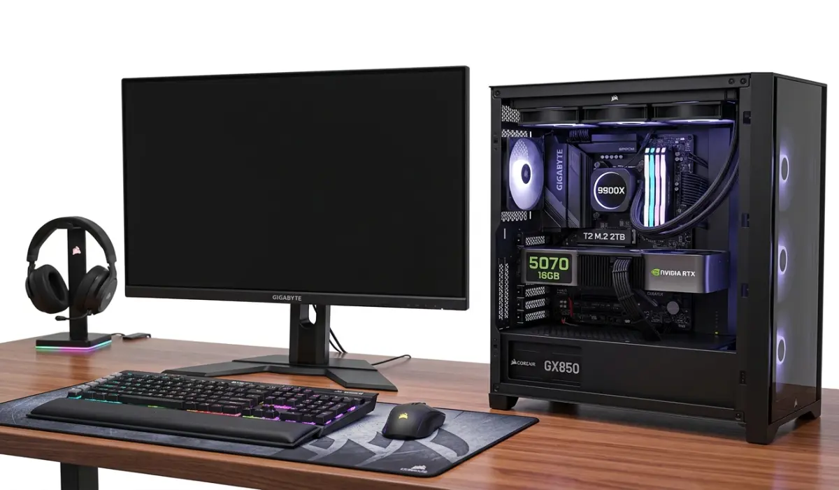 Dispositivo 27 INCH 4S, GIGABYTE B850 GAMING, AMD 9900X, CORSAIR 32GB, T2 M.2, NVIDIA 5070 16GB, GX850